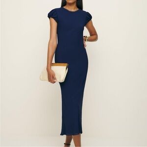 Euc Reformation Puffy Short Sleeve Light Spring Slit Blue Dress 6 M